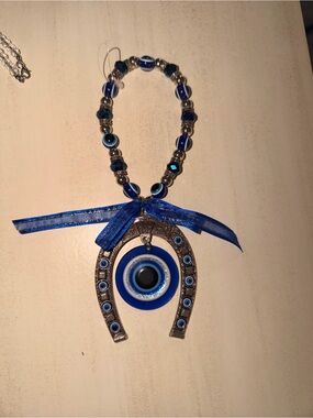 Blue Evil Eye Horseshoe Hanging Charm